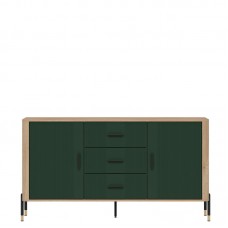 Kumode ar durvīm DANTE DT06, Ozols cremona/Zaļš matēts/Melns